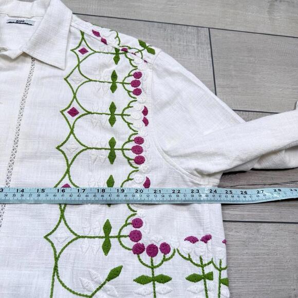 BODE Mens White Embroidered Nouveau Fleur Shirt Size L/XL plain-woven linen Boho - Picture 11 of 15